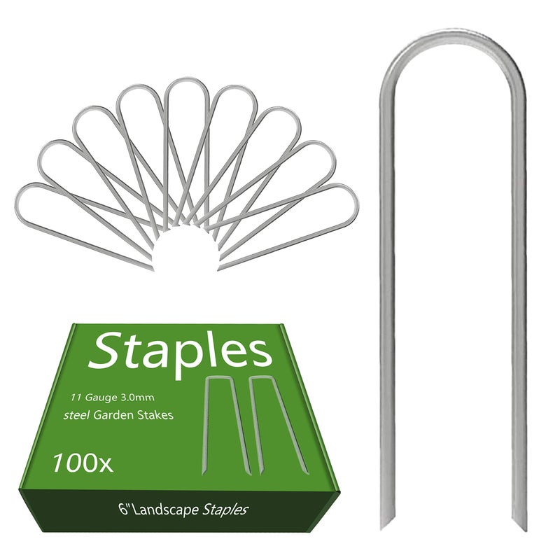 AAGUT Garden Staples 6 Inch Galvanized 100 Pack Round-Top Drip Hose Stakes Irrigation Hooks Heavy Duty 11 Gauge Lawn U Pins Sod Nails for Landscape Fabric, Soaker Hose, Chicken Wire, Dog Fence - Image 1